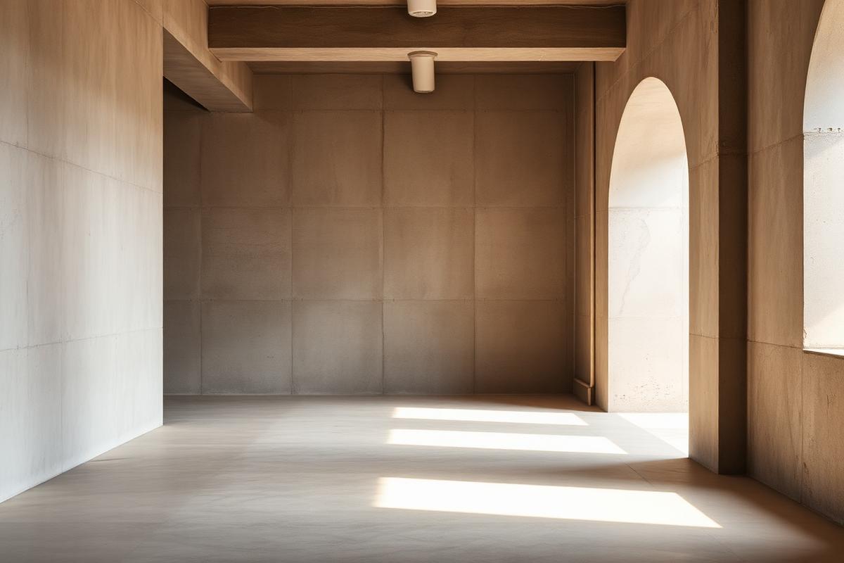 Daylight falling across a quiet concrete studio space